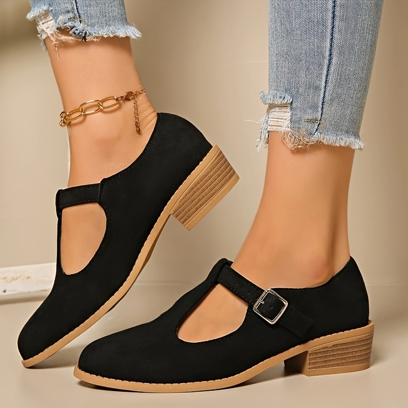 TEMU Women's Chunky Heel Shoes, Vintage Casual Dress Flat Shoes, Women Shoes