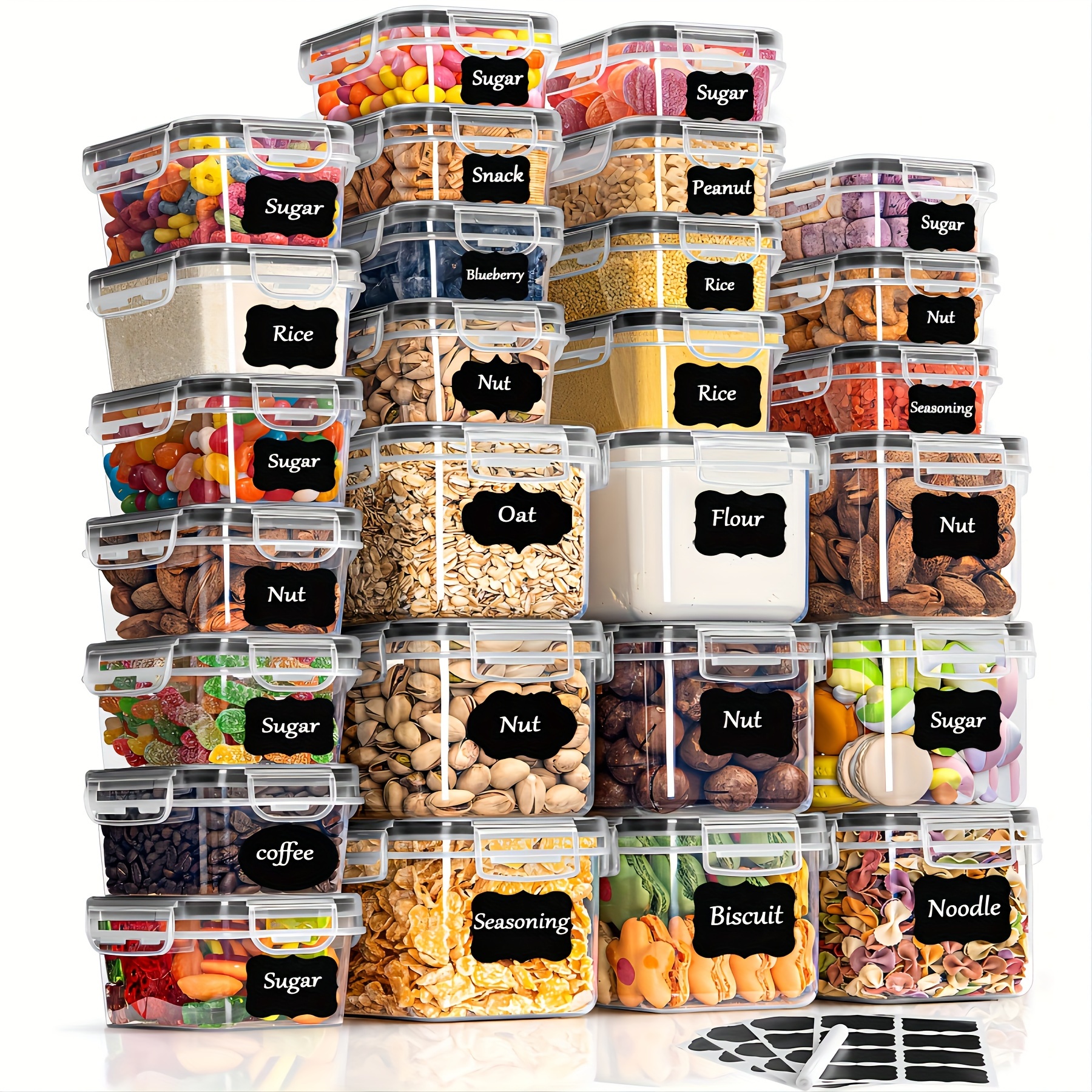 

27 Pack Airtight Food Storage Containers With For Kitchen Pantry Organization And Storage, Bpa Free, Plastic Canister Set For Cereal, Pasta, Flour & Sugar, Labels & Marker