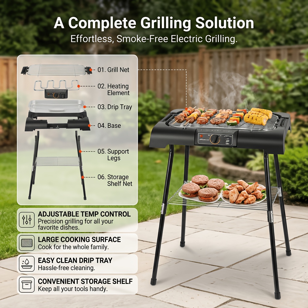 TEMU Home Electric Bbq Grill, Detachable, Indoor Smokeless, Outdoor Portable, Tabletop/freestanding, Easy Clean , Fast Heating. Perfect For Family ,