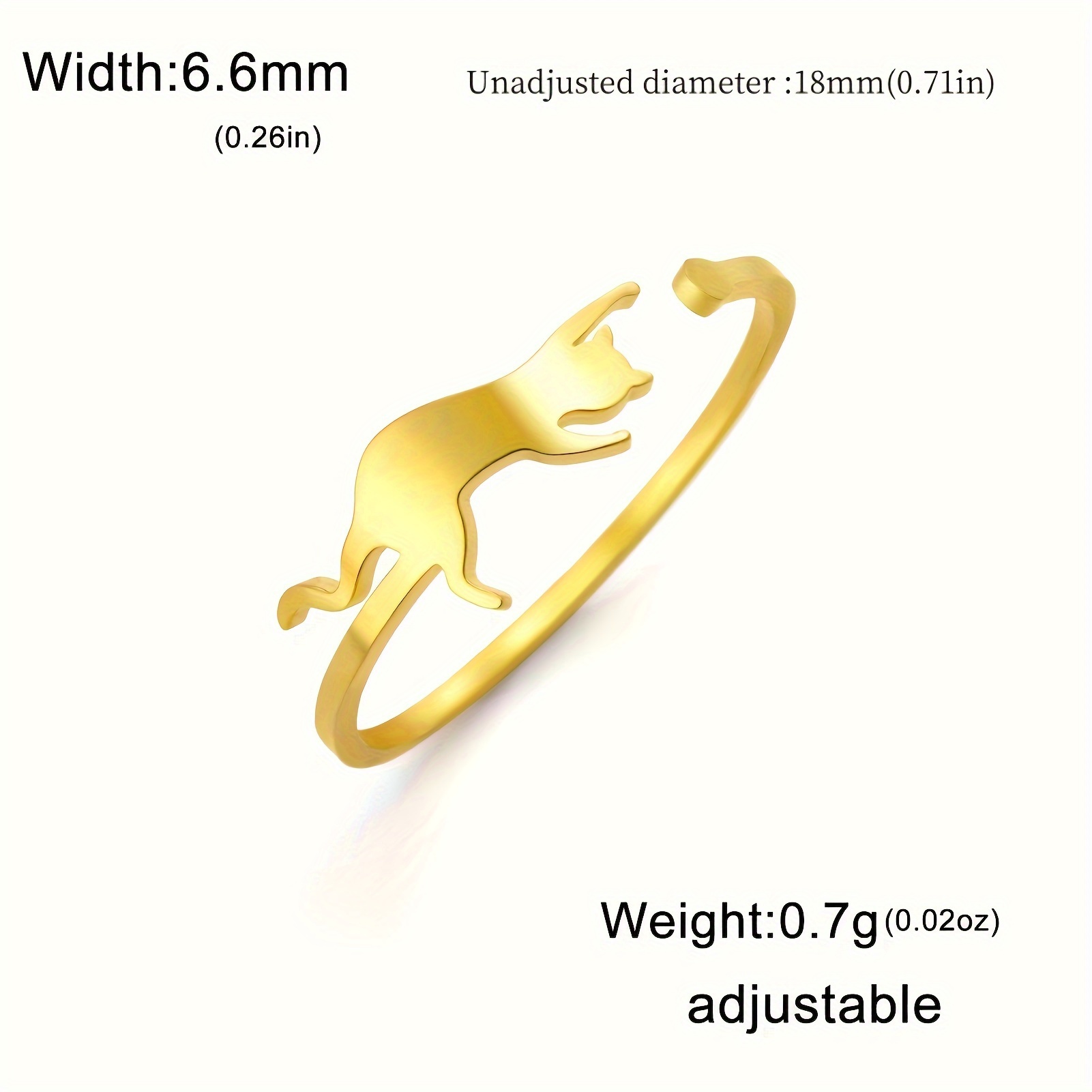 Cat Design Adjustable Stainless Steel Ring, Casual Style