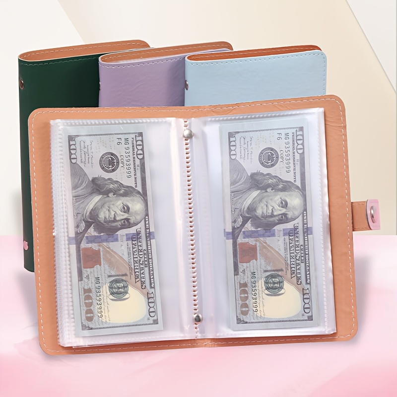 

A6 Budget Folder With Cash Envelopes - Black Pu Leather Money Organizer, Snap Closure, Rose Golden Stickers, For Cash Management (green, Purple, )