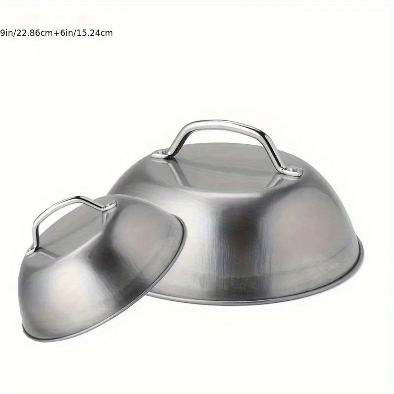 Image of 1pc/2pcs 6-inch + 9-inch Bbq Tool Iron Griddle Scraper Lid Melting Cover, 9 Inches . 22.9cm, Stainless Steel Oven Dome Cover, Outdoor Camping Picnic Cooking Accessories