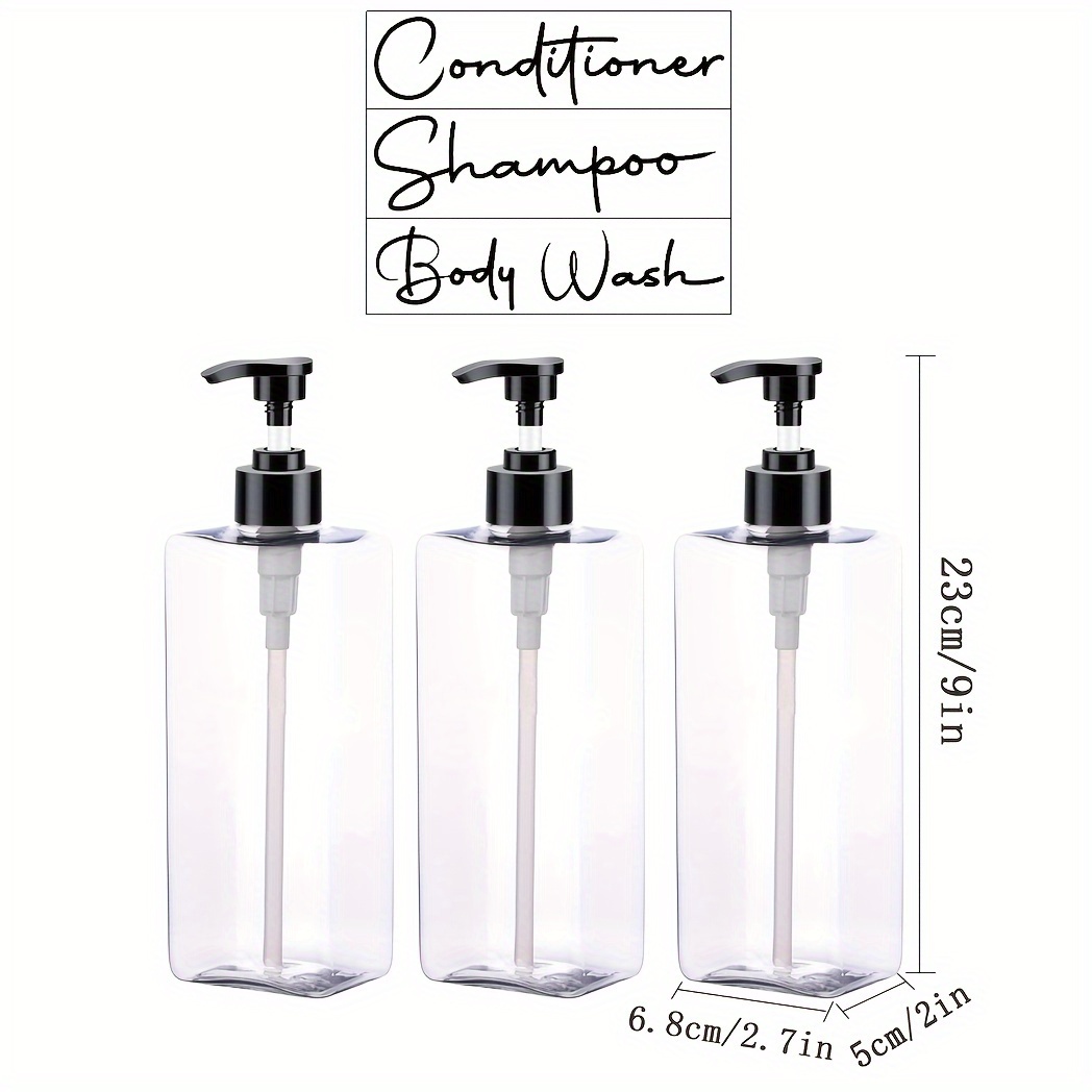 3pcs 500ml Refillable Shampoo And Conditioner Pump Bottle With 3 Waterproof Labels Bathroom Shower Dispenser