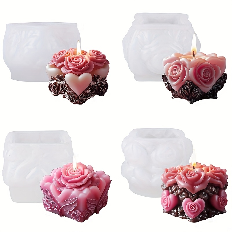 Image of Set Of 4 Rose-shaped Candle Molds - Create Stunning Fragrant Candles For Decorating, Epoxy Resin, And Clay - Ideal Present For Enthusiasts!
