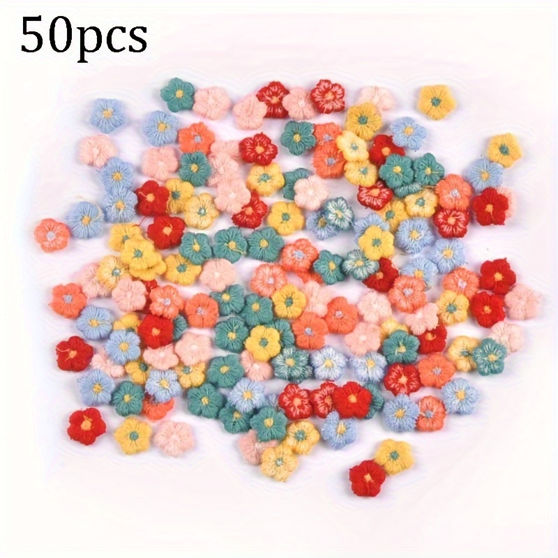 Image of 50pcs Of 1.05cm Multicolored Mini Flower Lace Fabric Patches Without Adhesive For Crafts, Suitable For Clothing, Hair Clips, Hair Additions, And Decorative Items