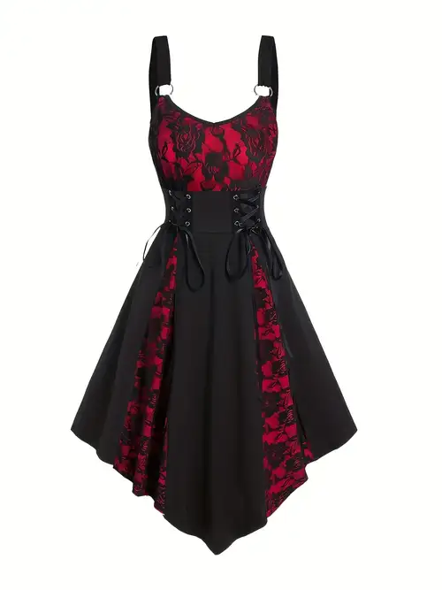 Plus Size, Women's Gothic Party dress - V-Neck Formal & Casual dress with Waist Tie, Flared skirt, Plus Size Elegant evening gown for Women (Machine Washable) - * Parties, Events, Everyday Outfits, ... Plus Size, Women's Gothic Party dress - V-Neck Formal & Casual dress with Waist Tie, Flared skirt, Plus Size Elegant evening gown for Women (Machine Washable) - * Parties, Events, Everyday Outfits, ...