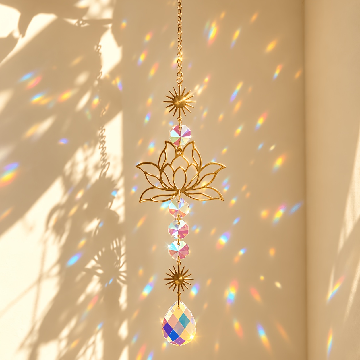 TEMU 1 Stück Metall Sonnenfänger Hängedekor - Lotus Sonnenprisma Kristallschmuck - Fenster Deko für Zuhause, Feiertage, Geburtstagsgeschenk
