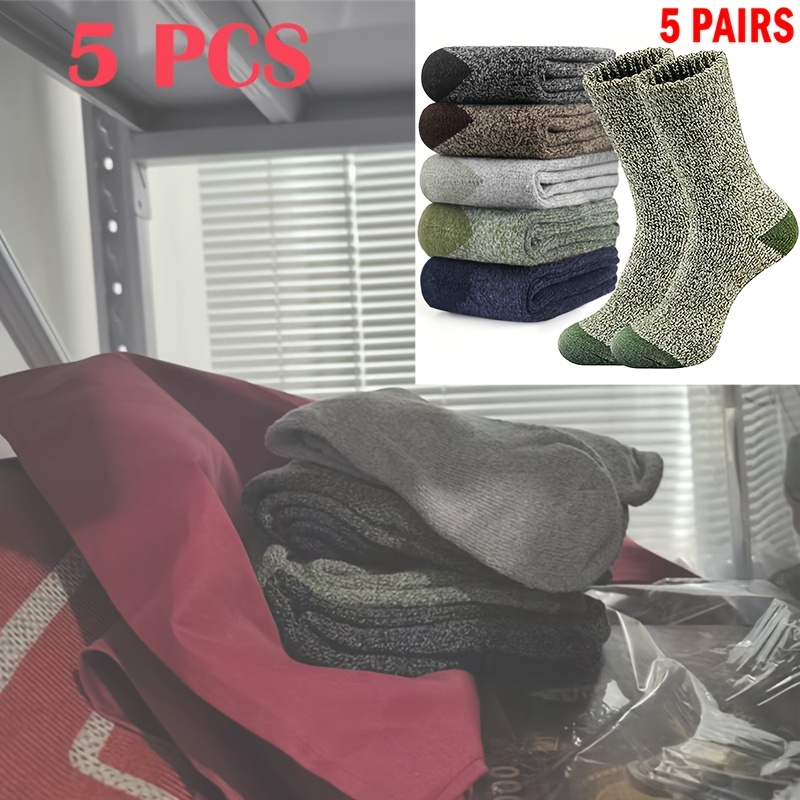 TEMU 5 Pairs Men Women Thick Socks Warm Socks Winter Warm Socks Men Women Socks Extra Thick Hiking Socks Fishing Socks Round Neck Boot Socks For Men