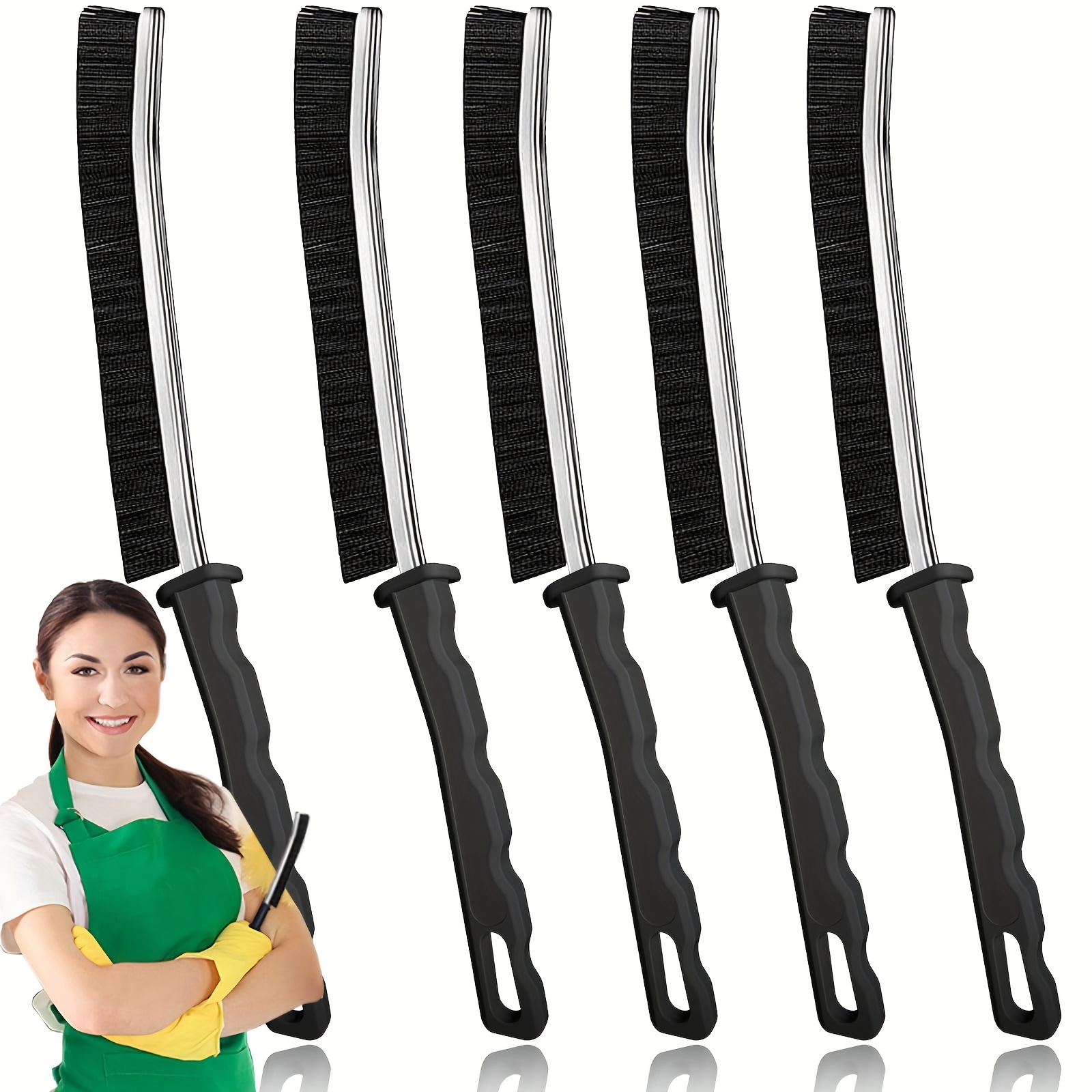 TEMU 5pcs Crevice Cleaning Brush, Bathroom Cleaning Brush, Hard Bristle Brush For Cleaning, Multifunctional Brush, For Blind, Baseboard, Fan, Window Or Sliding Door Track