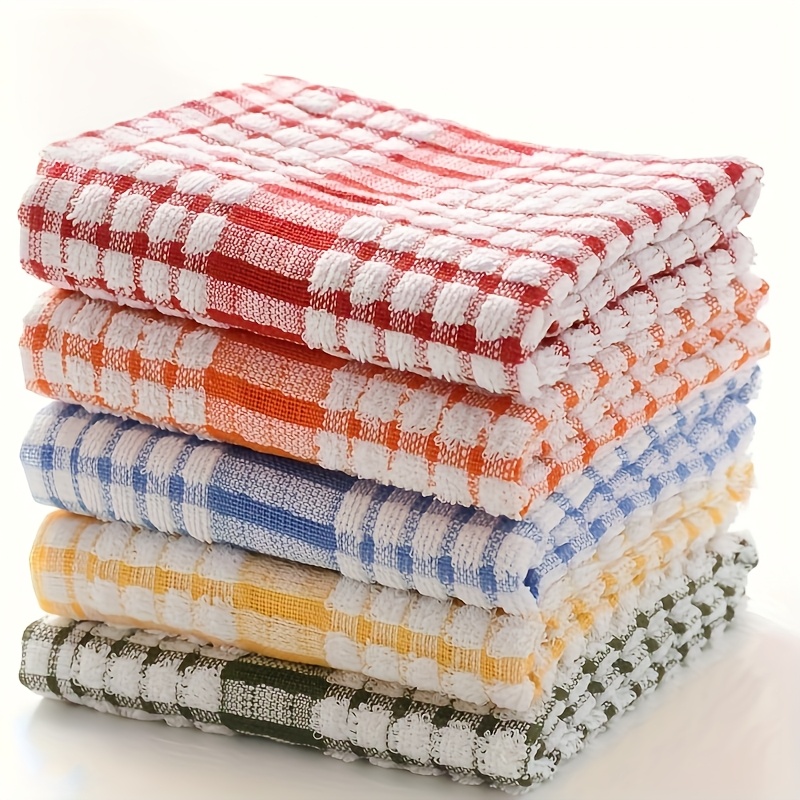 TEMU 5-pack Kitchen Dish Cloths, Super Absorbent Cloth Towels, Reusable Cotton Dish Cloths, 16x11 Inches, For Drying Dishes, Clothes, And Hands,
