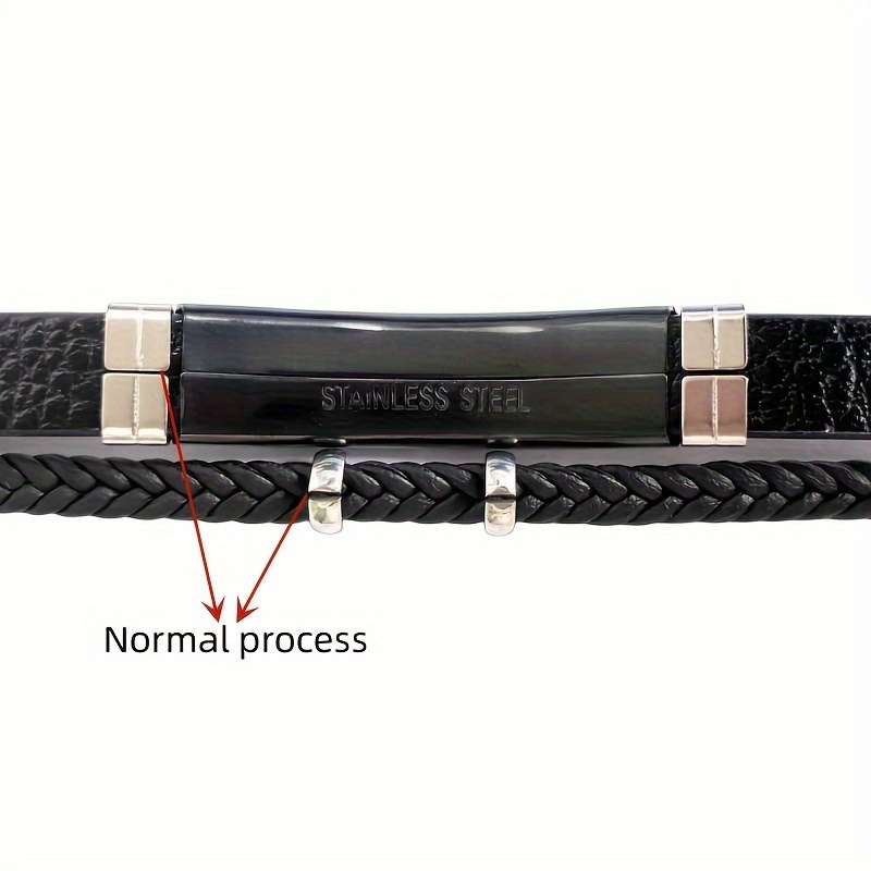 Personalized Men's Braided Faux Leather Bracelet - Double Layer Adjustable