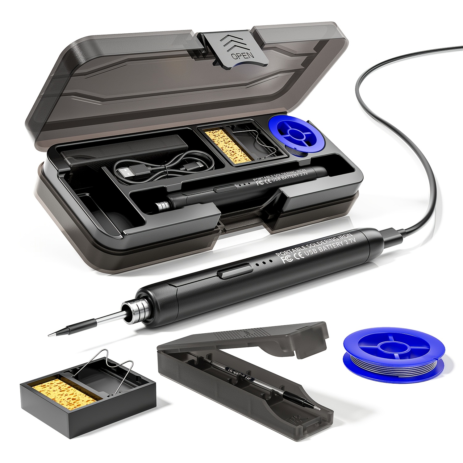 Usb/wireless Soldering Iron, 3-speed Temperature Control, With Welding Wire, Bracket And Storage Box