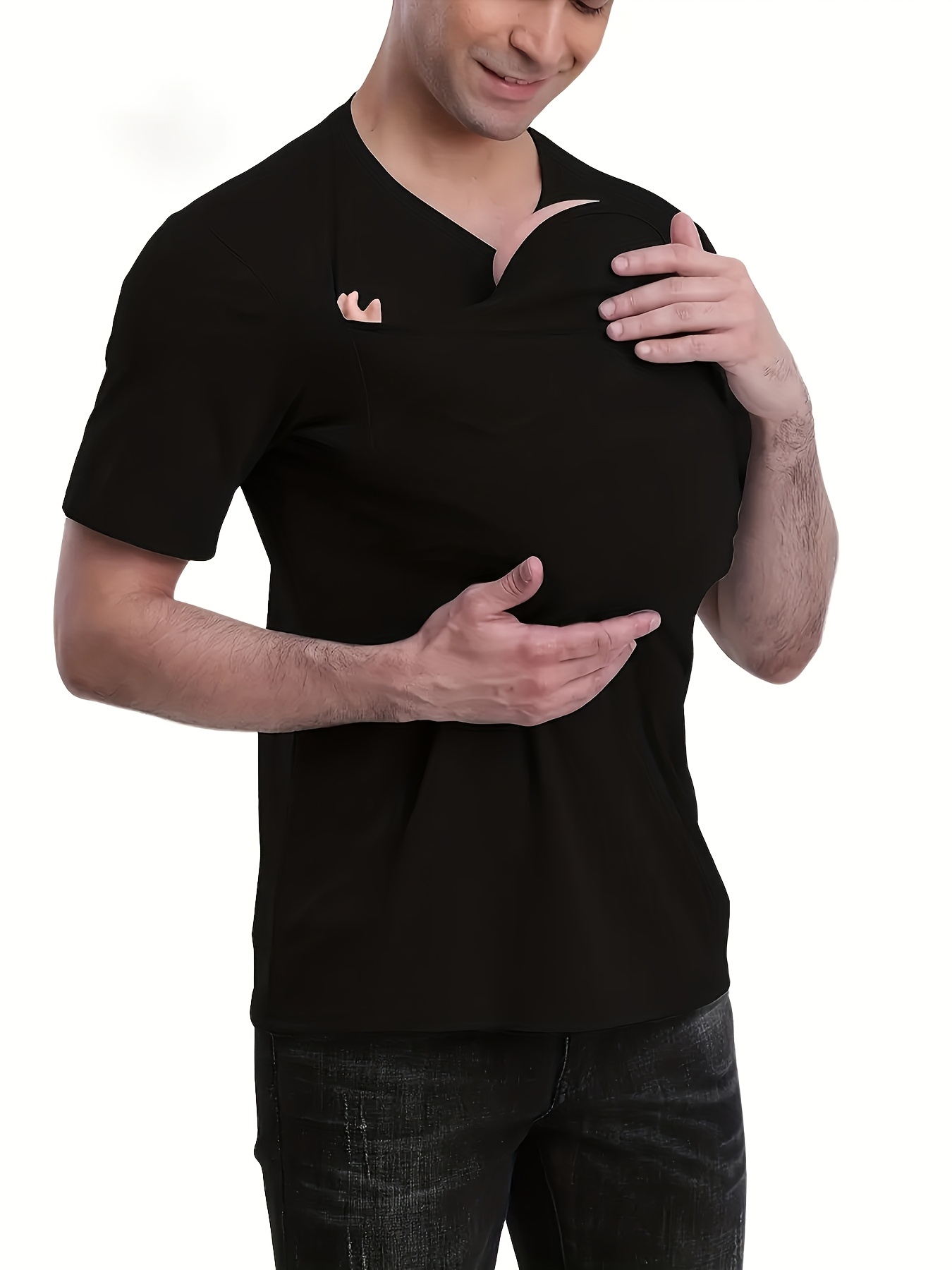 Fashionable Men's Casual T-Shirt with Kangaroo Pocket, Breathable Polyester Fiber, Crew Neck, Short Sleeves, Summer Casual Wear