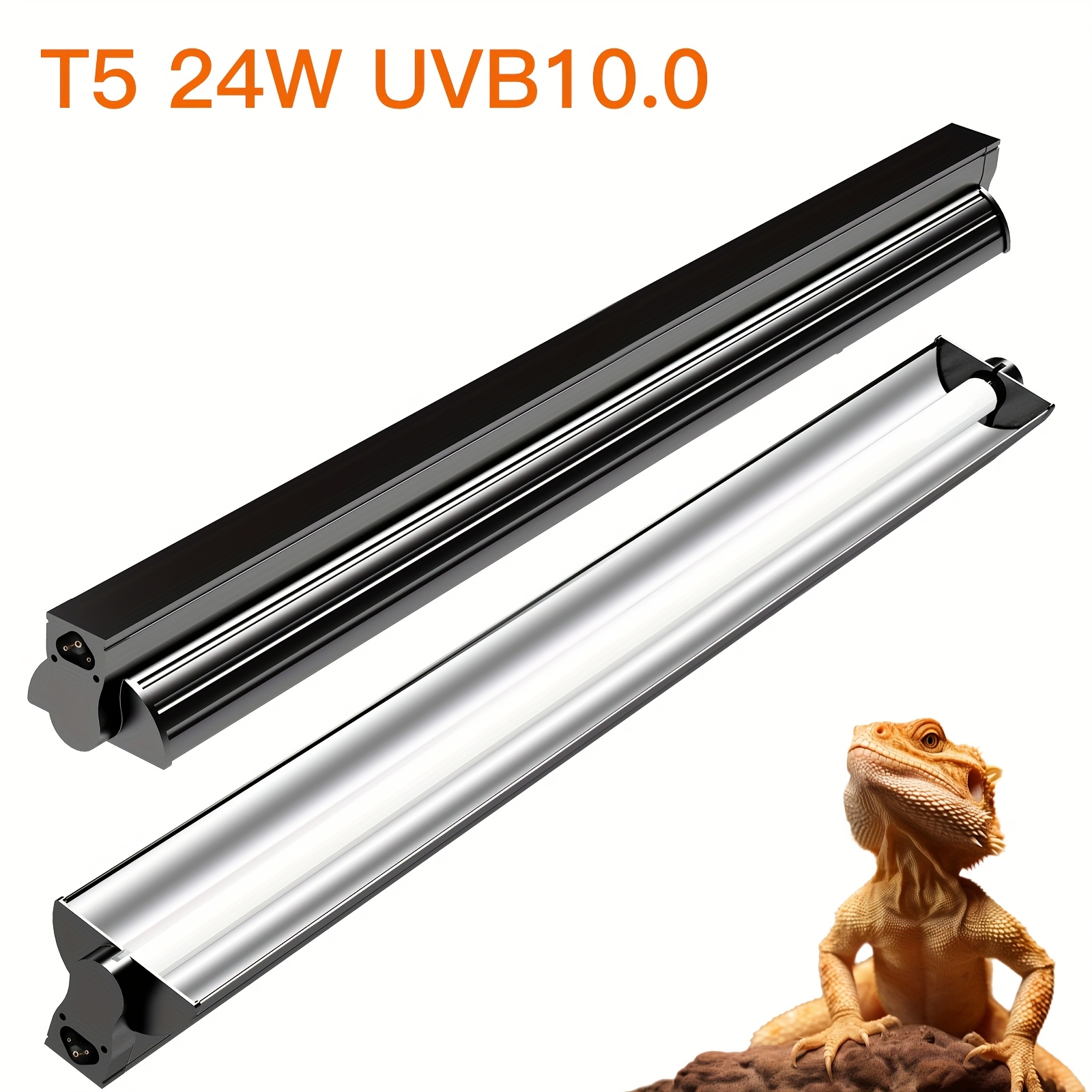 TEMU T5 Uvb Reptile Light Fixture Combo Kit, 10.0 Uvb With T5 Lamp, Ideal For Desert Tropical Reptile Terrariums, Bearded Dragons, Lizards, And