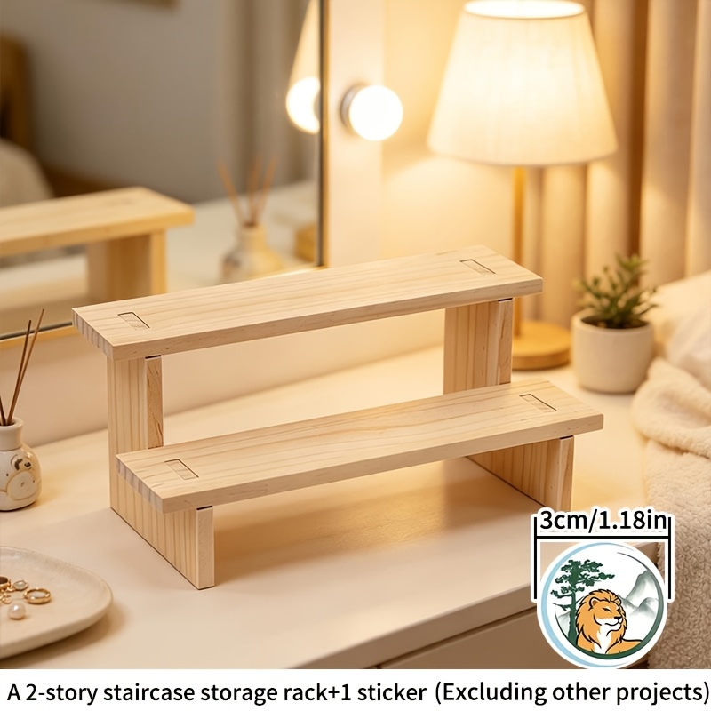 TEMU A 2-layer Practical Storage Rack 1 Sticker Paper Jewelry Storage Rack, Pine Multifunctional Display Rack, Suitable For Placing Statues And , And