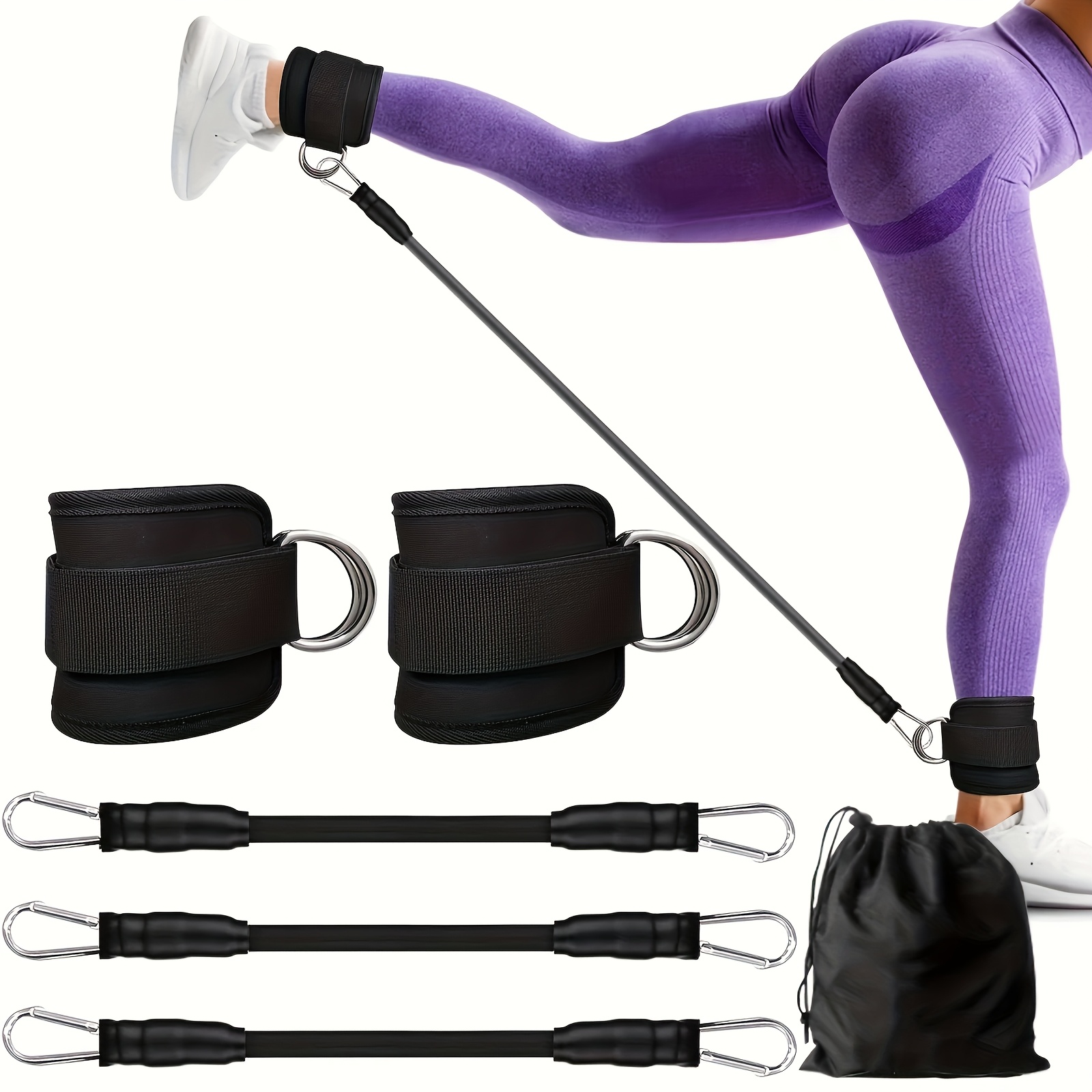 TEMU A Set Of Universal Thermoplastic Rubber Featuring Ankle Straps, Designed For Multi-level Strength Training And Stretching Exercises Glute And Leg Muscles, Complete With A Mesh Carrying Bag