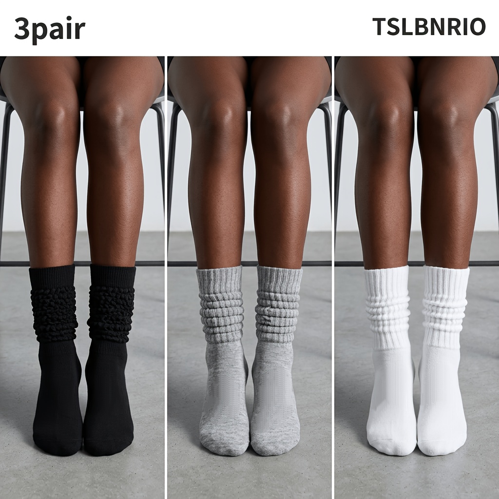 TEMU 3 de Calcetines Slouch para Mujer, Color Sólido, Largos, Gruesos, Calcetines Slouchy, Calcetines Casuales para Botas Altas Femeninas