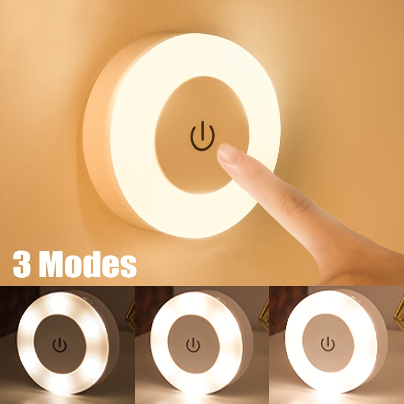 

A Round Magnetic Usb Night Light With A Type-c Charging Port, Touch Switch, 3 Color Light Change, Dimming, Suitable For Bedrooms, , And Convenient For Bathroom Trips.