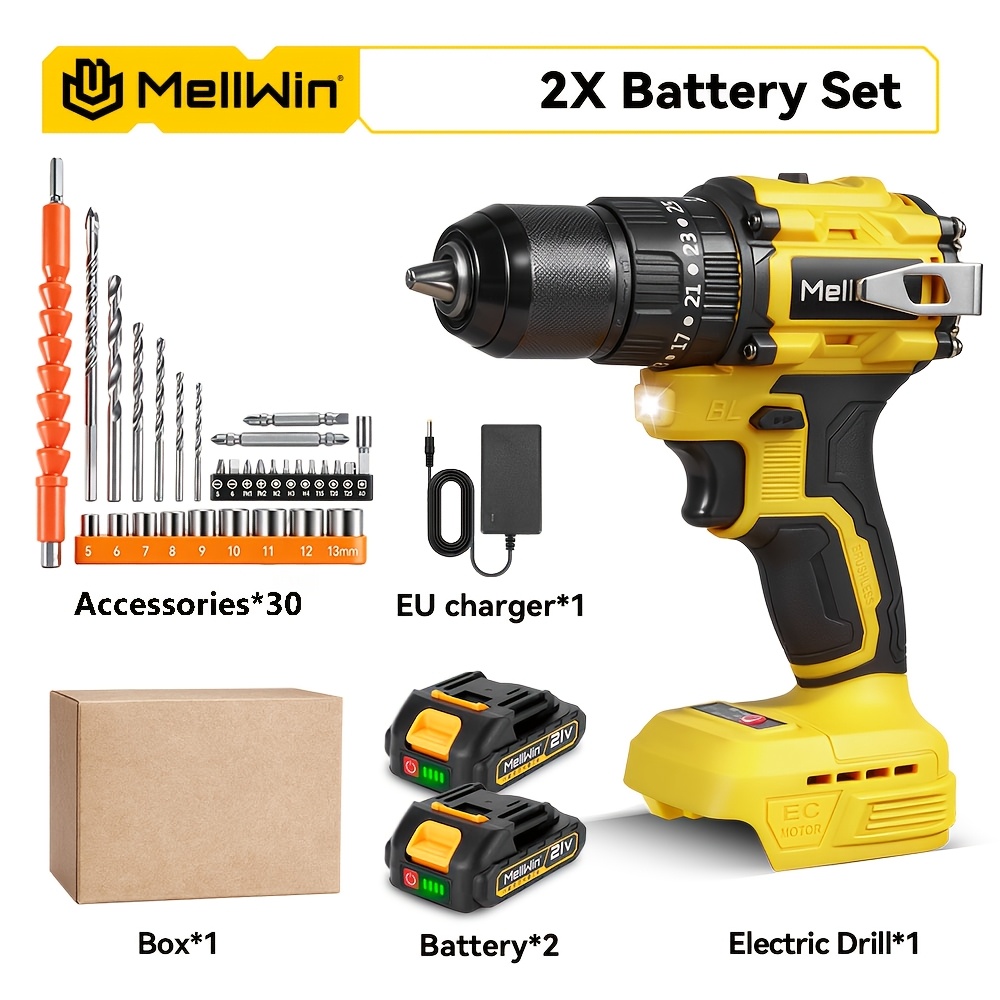 TEMU Ensemble d'outils de perceuse électrique balais 13 mm, couple 25+3, kit de tournevis électrique, convient pour les outils de perçage de