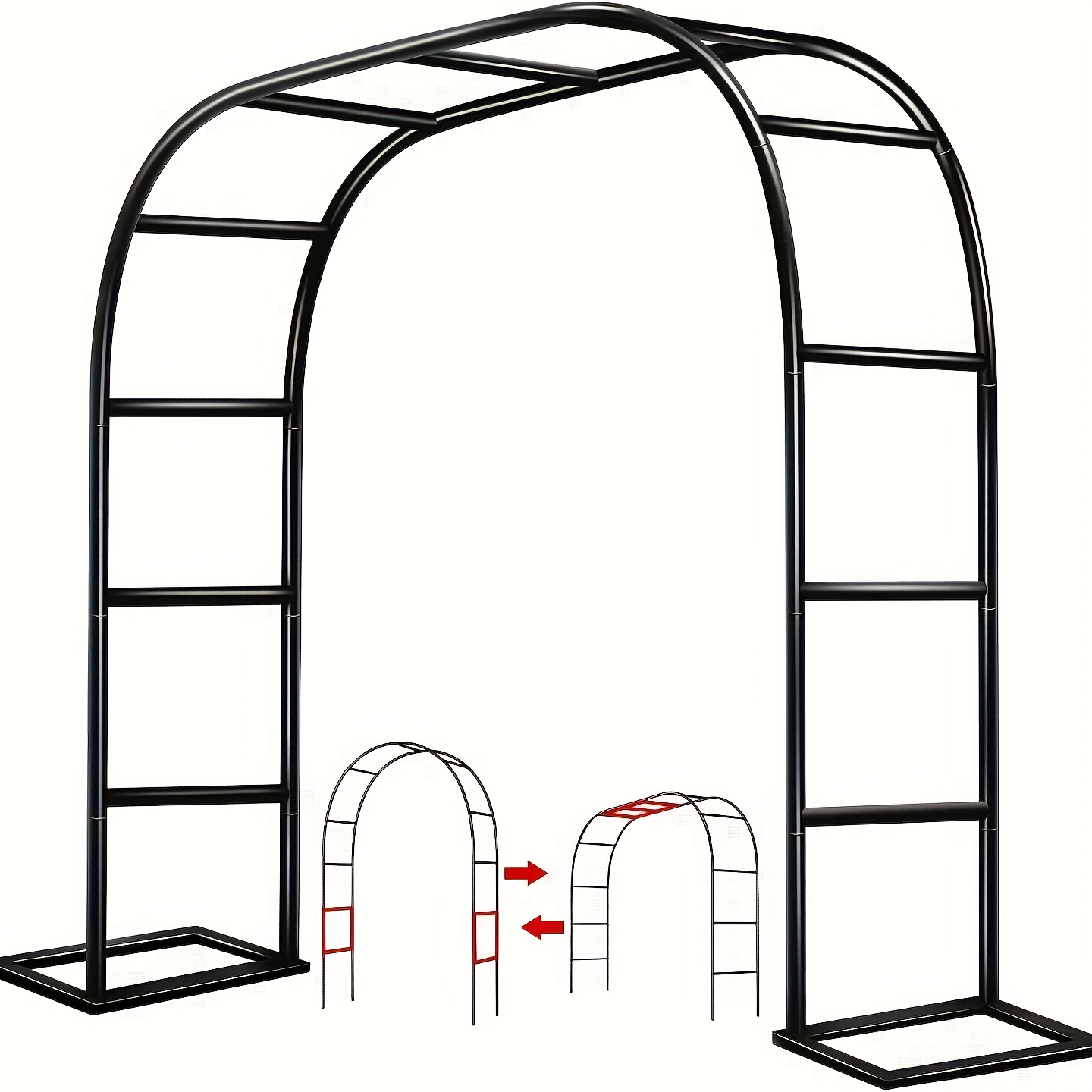 TEMU 1 Pack Metal Garden Arch, Assemble 2 Sizes, Wedding Garden Arch With Base, Bridal Party Decoration, Perfect For Climbing Plants, Black Wide With