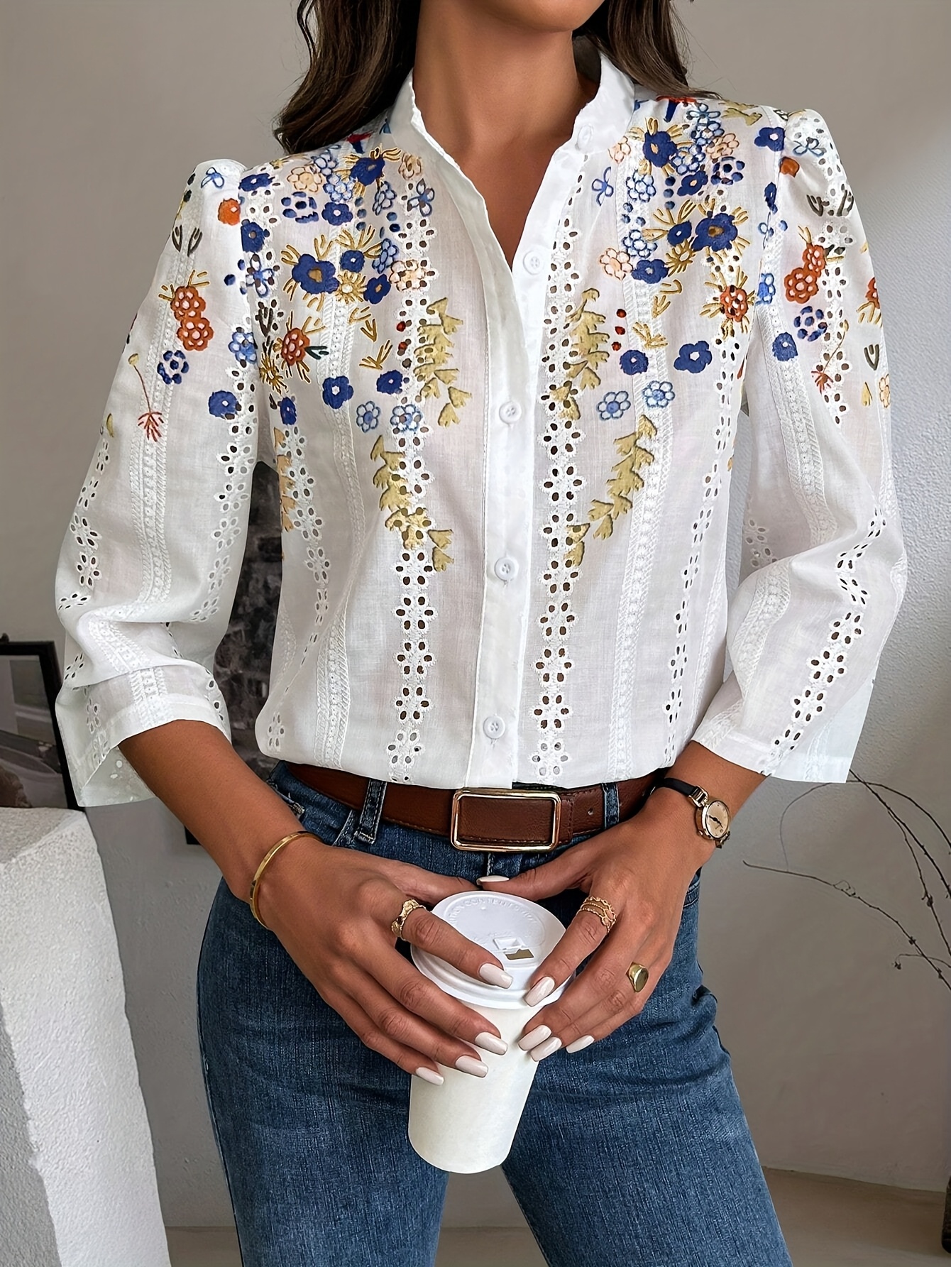 blusa elegante mujer estampado floral larga camisa Temu Colombia