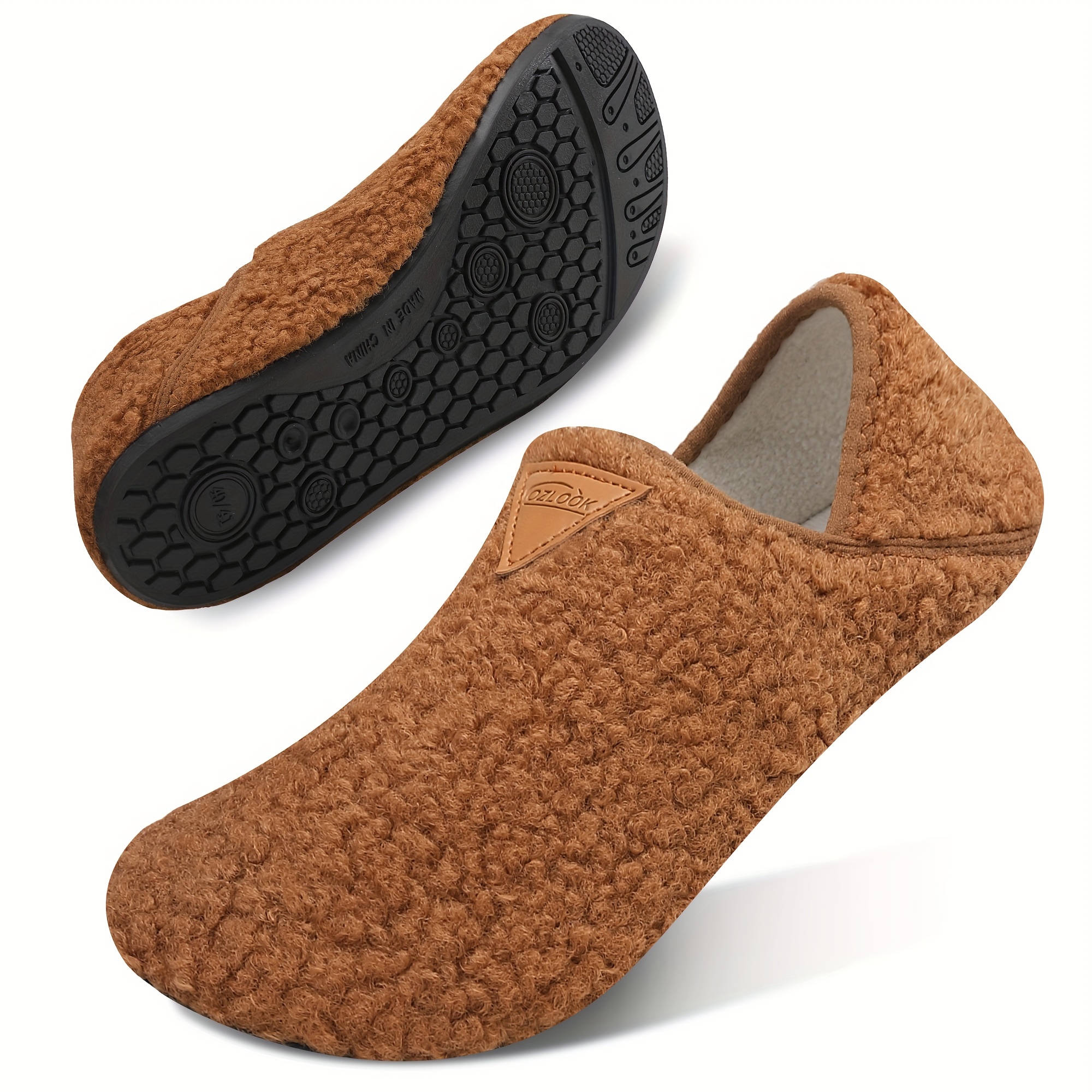 

Women's Cozy Plush Slip-on Slippers With Non-slip Rubber Soles, Indoor/outdoor Warm And Comfortable Home Travel Hotel Footwear