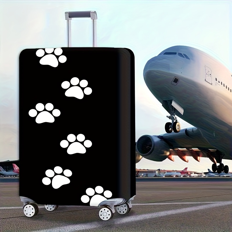 TEMU Essential Travel Black Luggage Protective Cover Featuring A White Animal Paw Print Design, A High-quality Trolley Case Cover Practical And