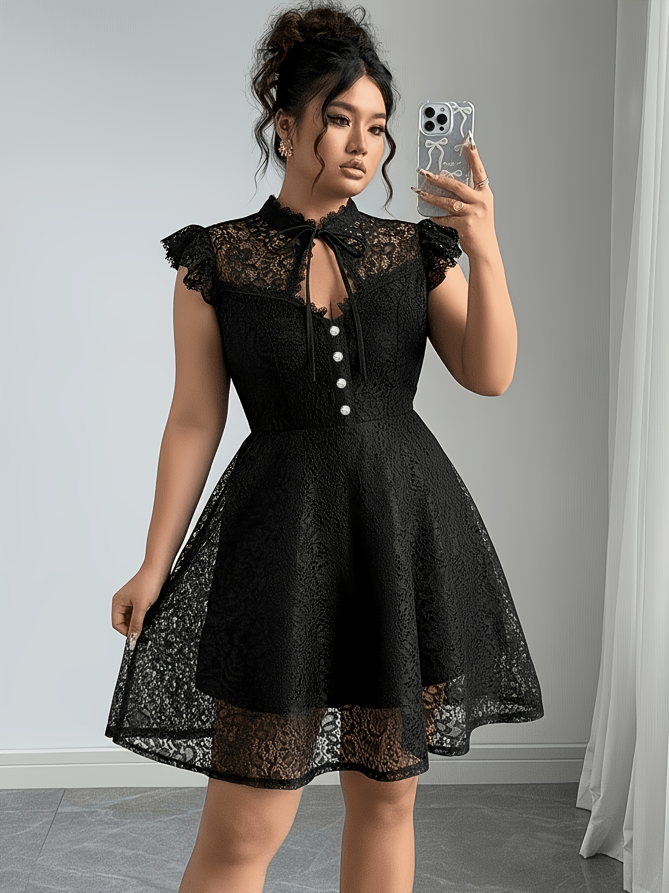 womens black lace dress sold on Temu United States