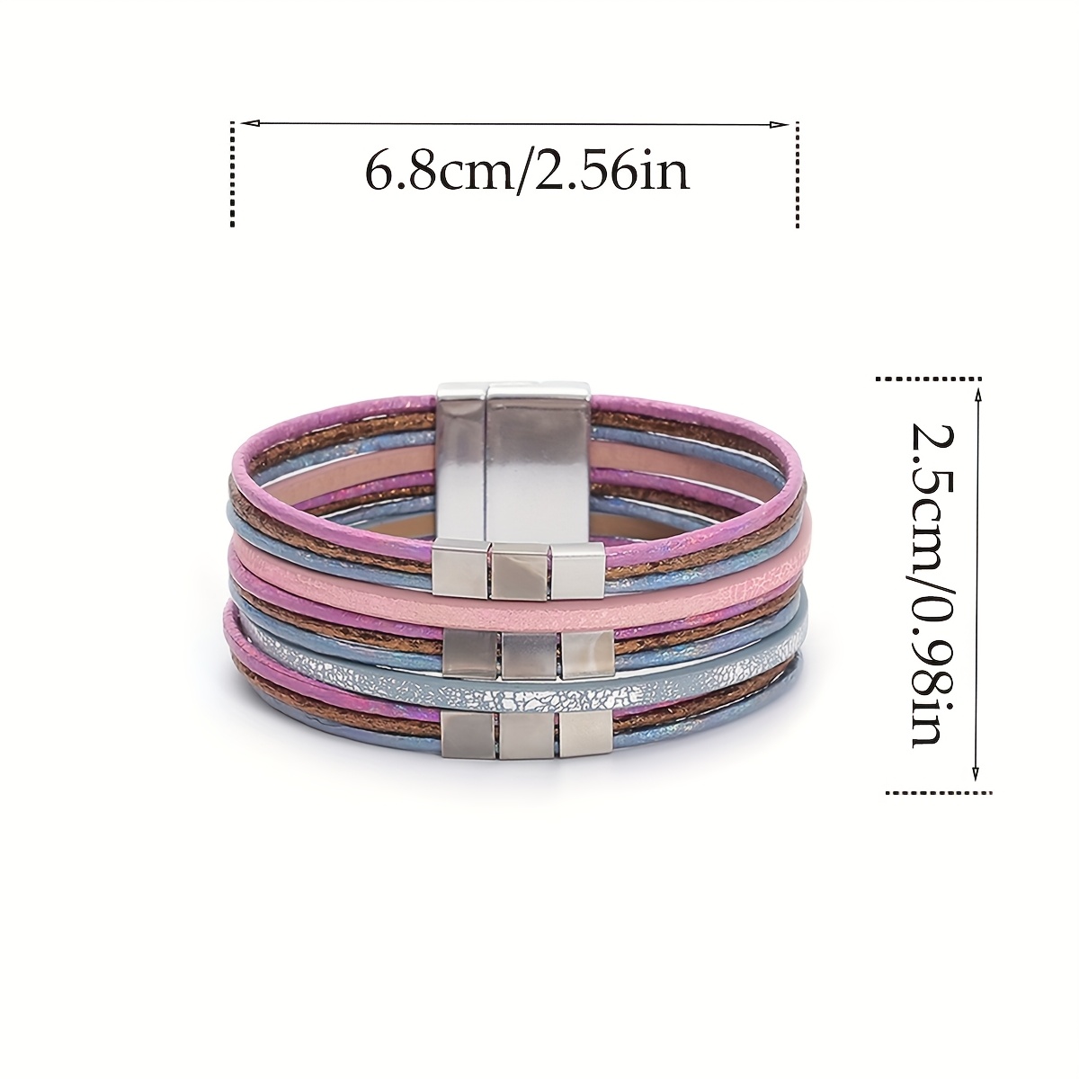 1pc boho chic faux leather cord braided bracelet shiny faux leather combination of golden silvery and colored bracelet for women nightclub style magnet   bracelet