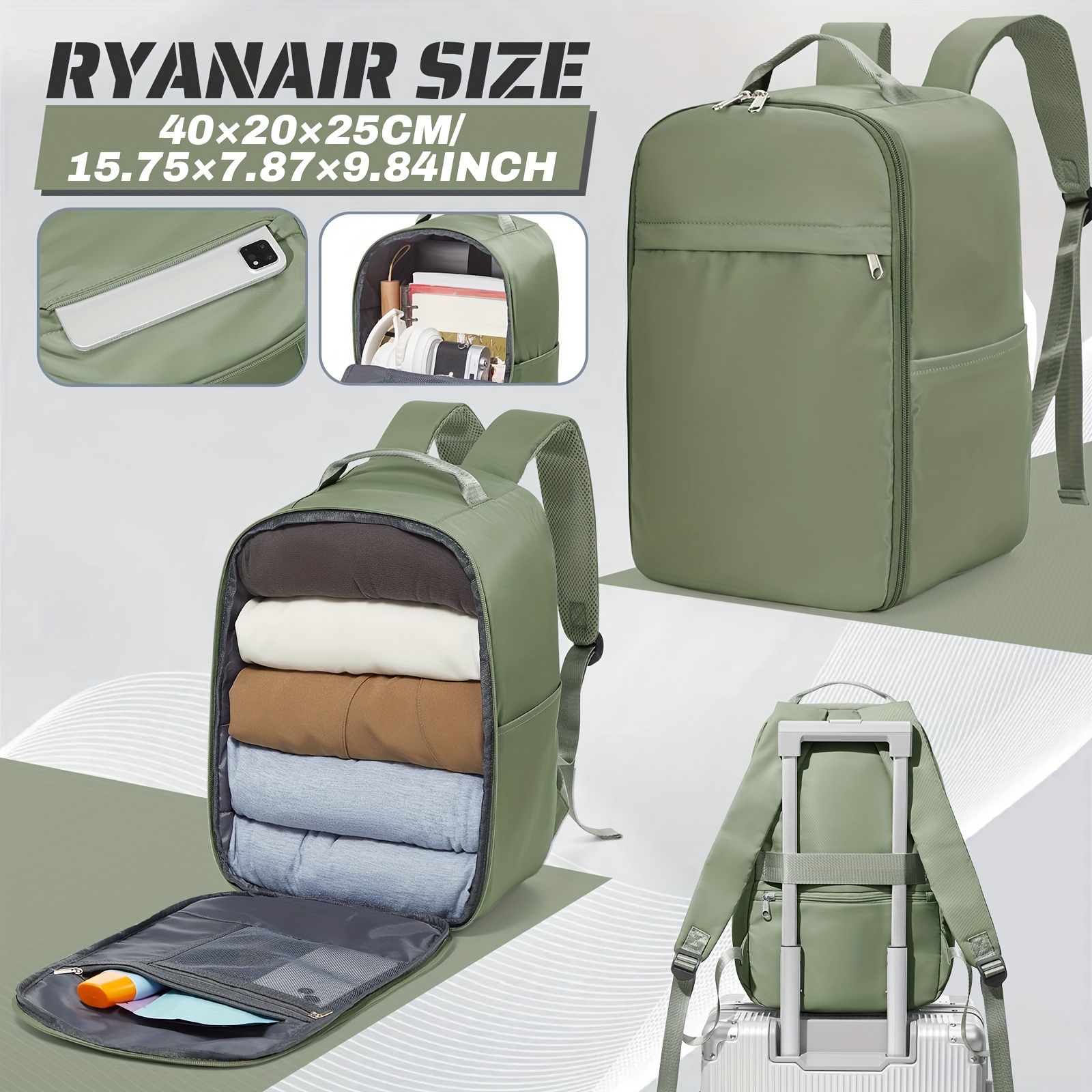 Vacuümverpakte Handbagage Rugzak 40x30x20 cm voor Ryanair – Waterdicht voor Onder de Vliegtuigstoel, Reistas, Weekendtas, Wandelrugzak & Casual Dagrugzak, I1-Zwart