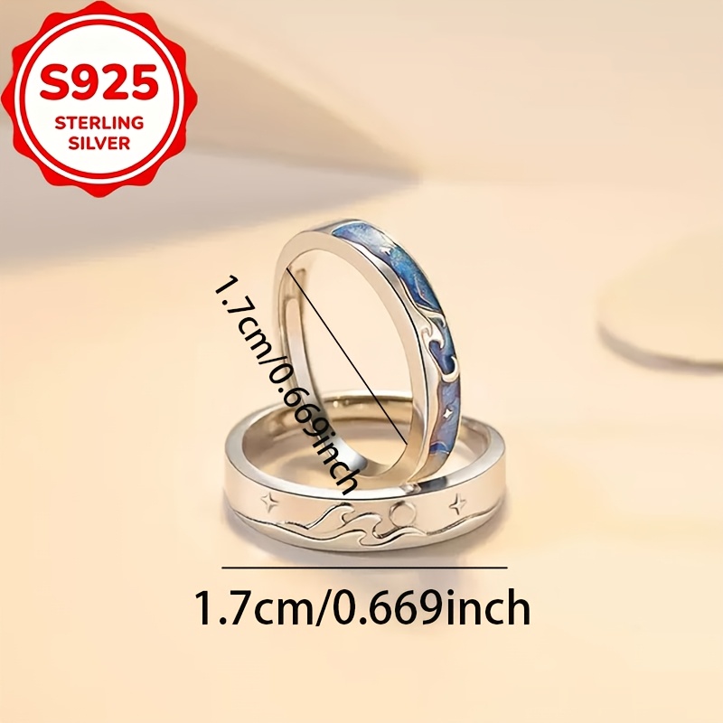 2pcs S925 Silver Couple Open Ring Resin Band Set