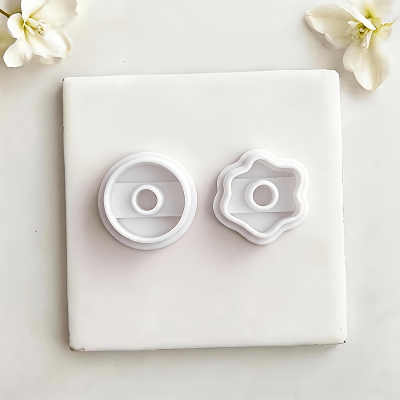TEMU 2pcs Donut-shaped Clay Cutters | Precision Plastic Craft Jewelry Making Tools | Round + Scalloped Lace- Hole Donut Earring Molds | Suitable For