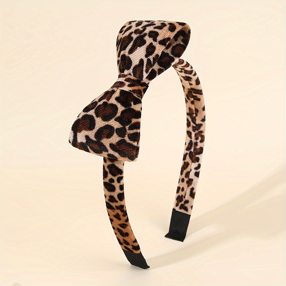 Image of 1pc Leopard Print Velvet Bow Headband For Elegant Hair Hoop For Autumn/winter, Non Sliped, Fully Covered Hairpiece Accessory For Gifts