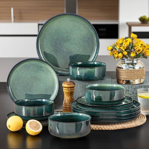 12pcs reactive glaze dinnerware set with dinner plate dessert plate and cereal bowl service for 4