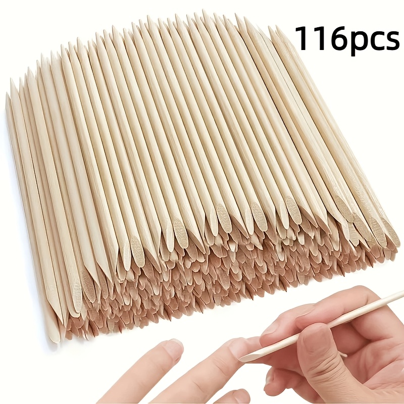 TEMU 116 piezas de empujadores de cutículas de madera de - Herramientas para el cuidado de para manicura y pedicura, varillas de para manicura