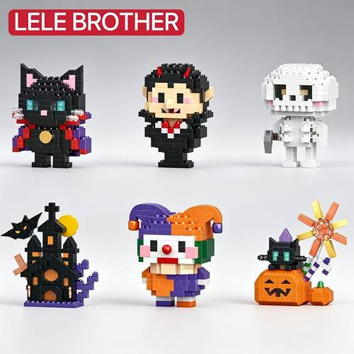 halloween series building block set skeleton for man vampire black cat clown pumpkin spirit vampire castle gift assembly toy halloween series model building block set holiday birthday gift halloween thanksgiving gift desktop