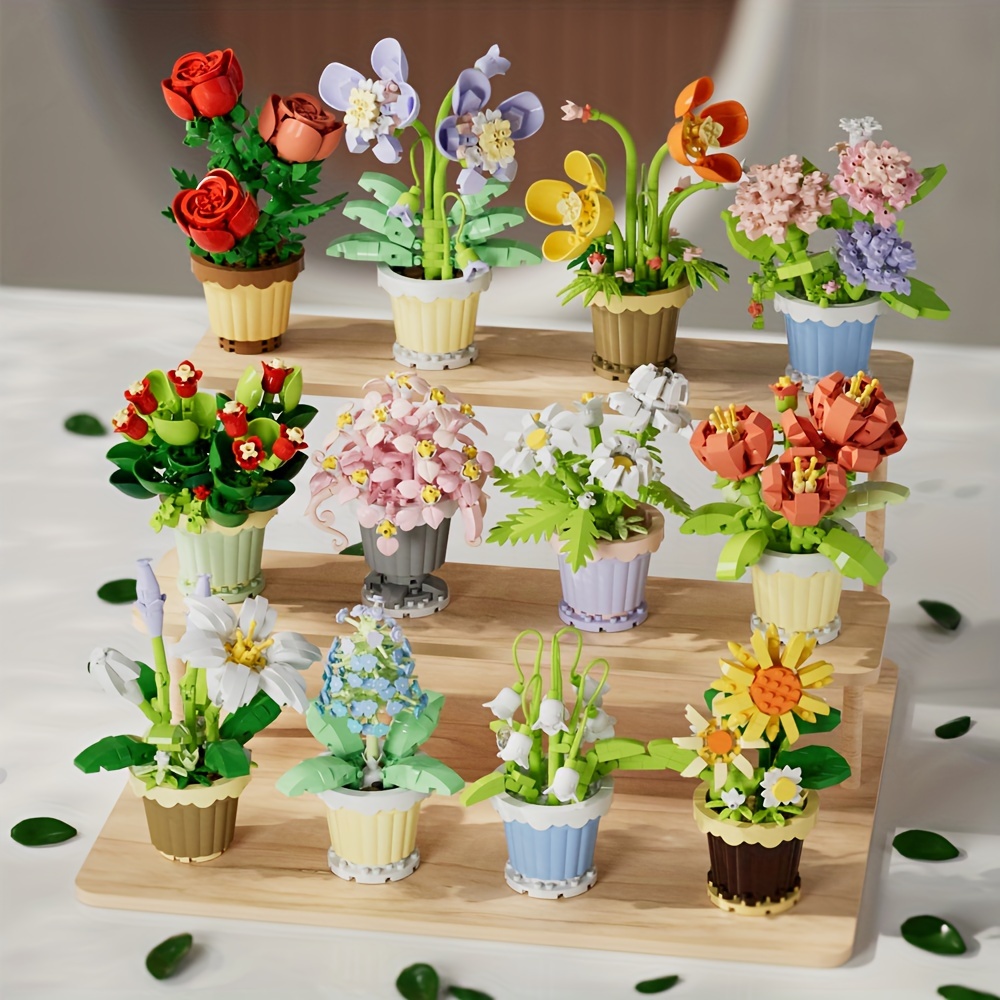 

Eternal Flower Building Blocks Set - Durable Potted Plant Decor, Suitable For Ages 8-12, Great For Holiday Gifts