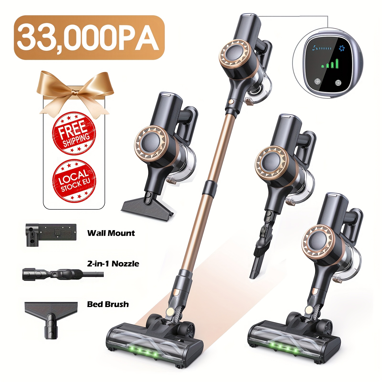 Lubluelu P2 Draadloze Stofzuiger, 33Kpa Staafstofzuiger met -Klitten Borstel en Verbeterd Groen Licht