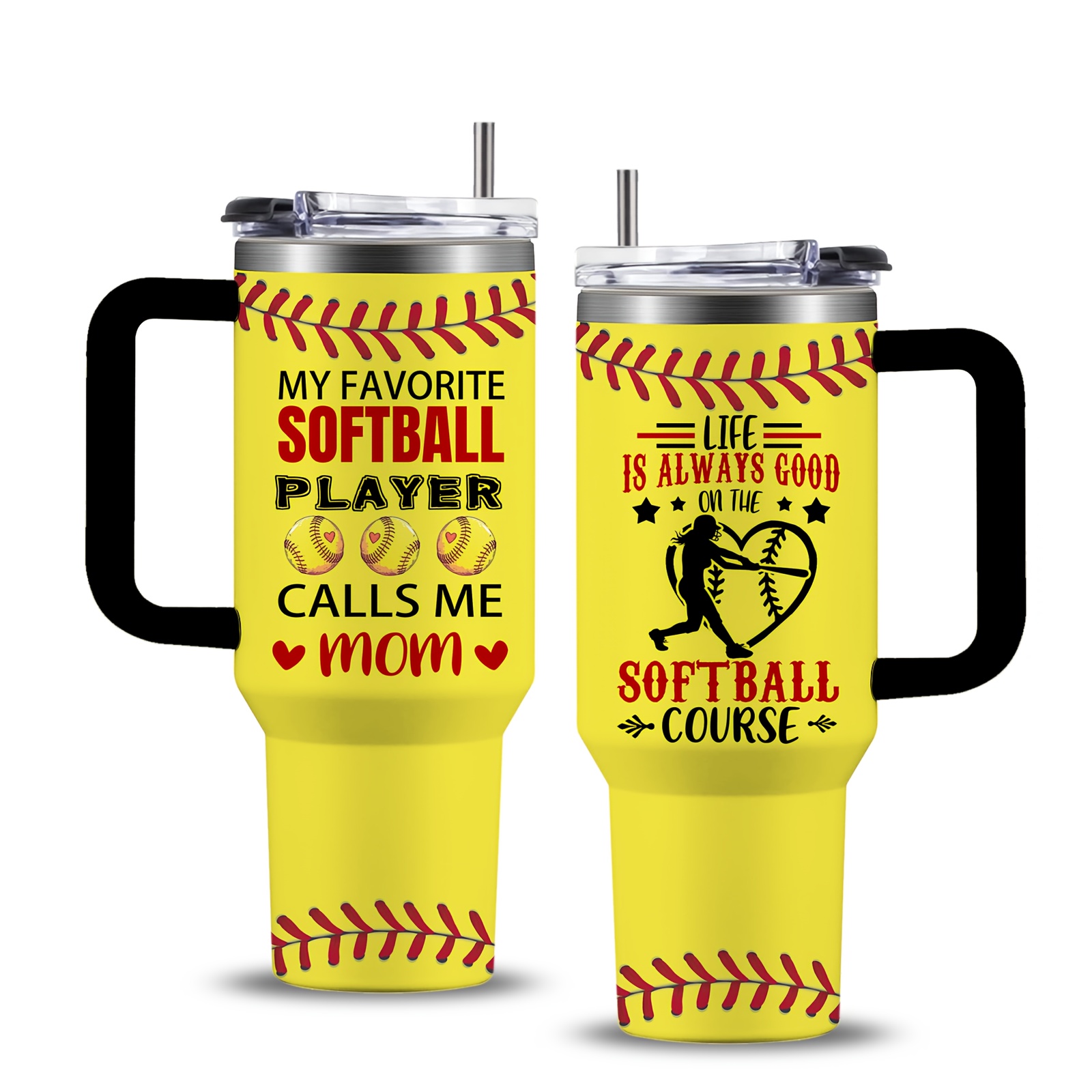 

1pc Softball Mom Cup, , For Mom From And Daughters, Softball Gift Cup For Mom, Softball Mugs, Softball Mom 40 Oz With Handle And Lid