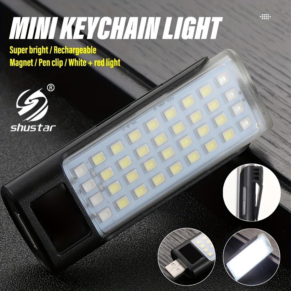 

Rechargeable Mini Led Flashlight With Keychain - Work & Camping Light, Usb Charging, Multiple , White & Red Light