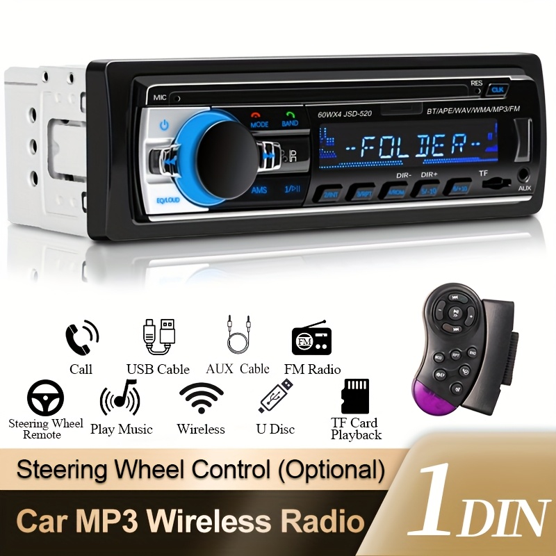 1pc   1 din car stereo with wireless mp3 player 60w 4 speaker system lcd touch like display steering wheel control   usb tf card aux fm cd free upgrade for cassette radio compatible with smartphones 12v 24v
