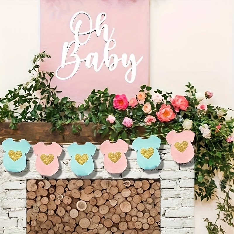 Onesie Backdrop With Flowers For A Baby Shower 9pcs Pink Gender