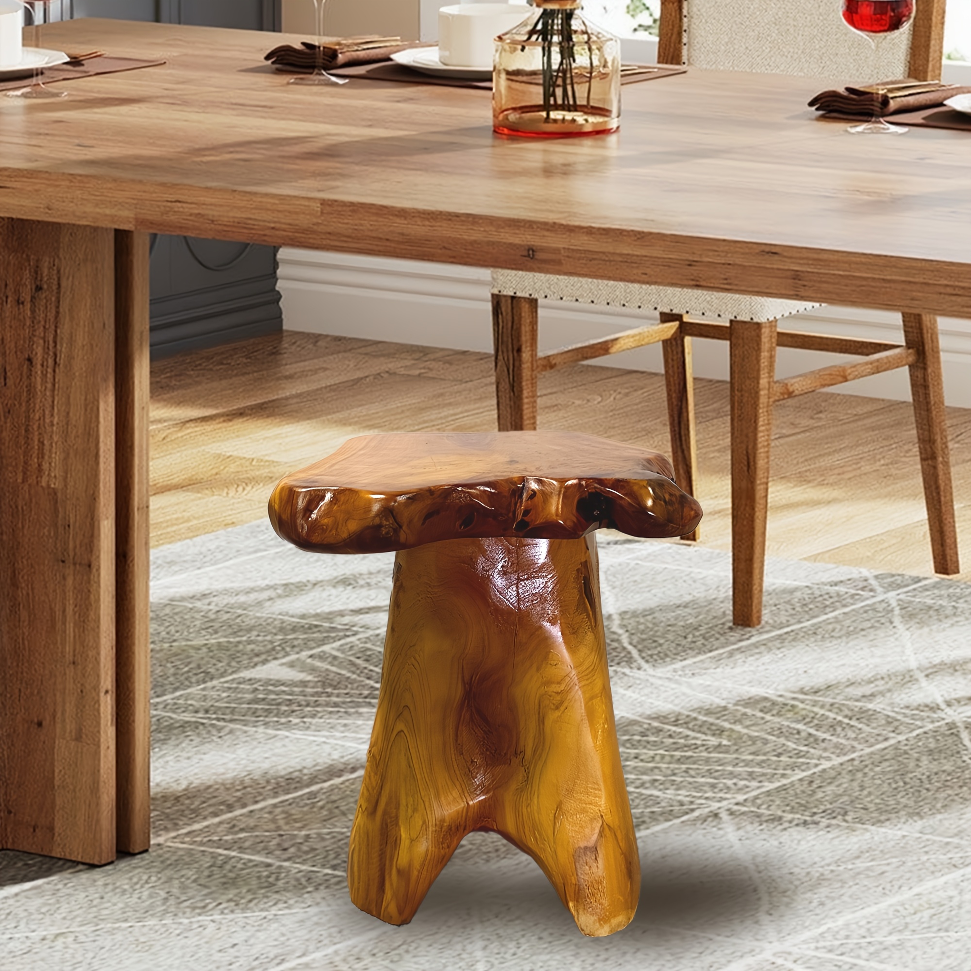 1pc Natural Edge Solid Fir Wood Stool - Rustic Tree Stump Design Indoor/Outdoor Side Table, 280lb Weight Capacity, High Quality Easy-Clean Surface, Versatile for Home, Restaurant, Patio, Living Room Decor, Indoor Outdoor Furniture | Natural Aesthetic | Durable Construction, Solid Wood Furniture