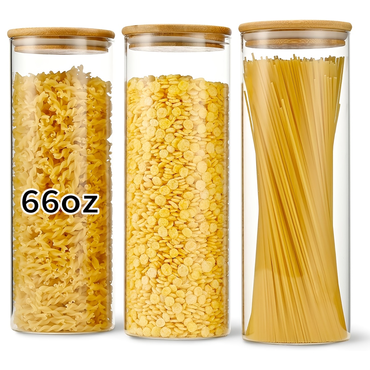 3pcs Glass Food Storage Jars With Lids, 66oz/1400ml Large Capacity, Perfect For Storing Pasta, , Nuts, Coffee, Cereal, Flour, Etc. Use Glass Jars To Organize Your Kitchen And Pantry.