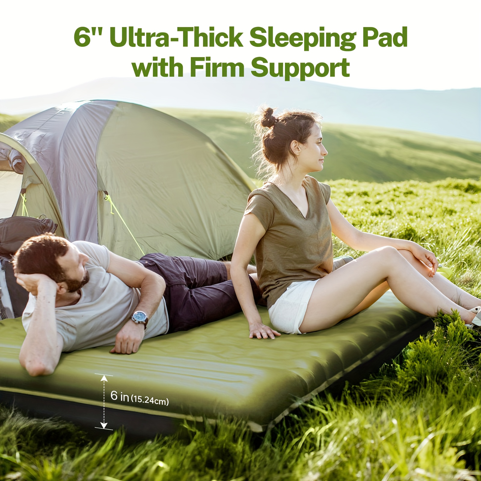 Double Sleeping Pad for Camping, 6 Extra-Thick 2 Person