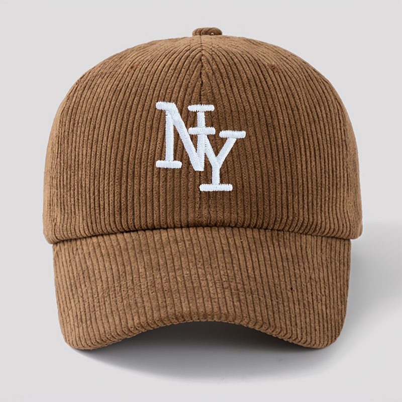 TEMU Unisex Ny Embroidered Corduroy Baseball Cap, Women's Fashion Spring Autumn Thickened Baseball Cap, Men's Autumn Winter Casual Warm Outdoor Hat,