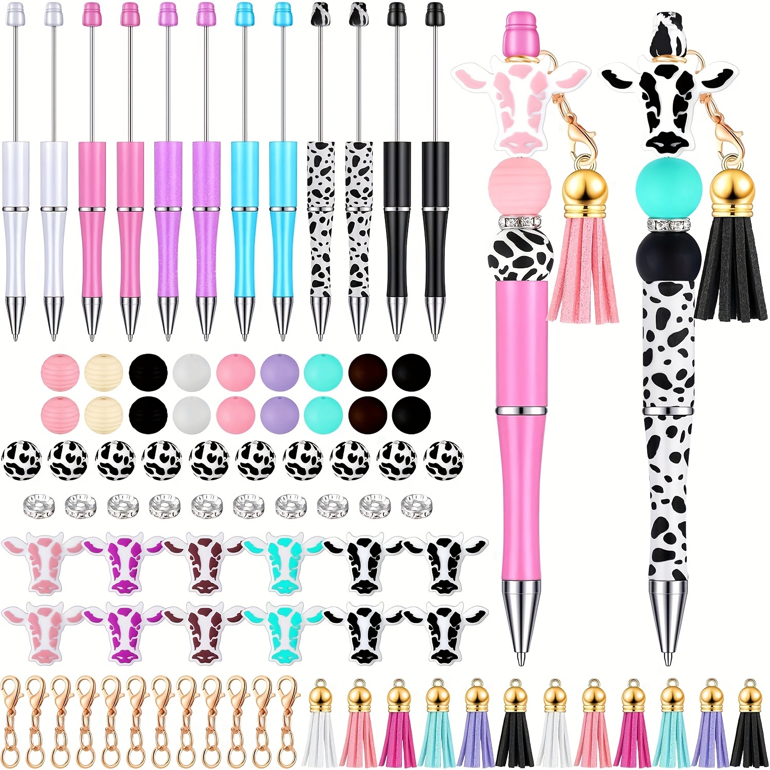 

52pcs Silicone Keychain Jewelry Making Kit, Includes 6 Pens, 6 Tassels, 6 Clasps, 16 Spacers, 12 Silicone Beads And 6 Silicone Cowbell Diy Accessory Kit