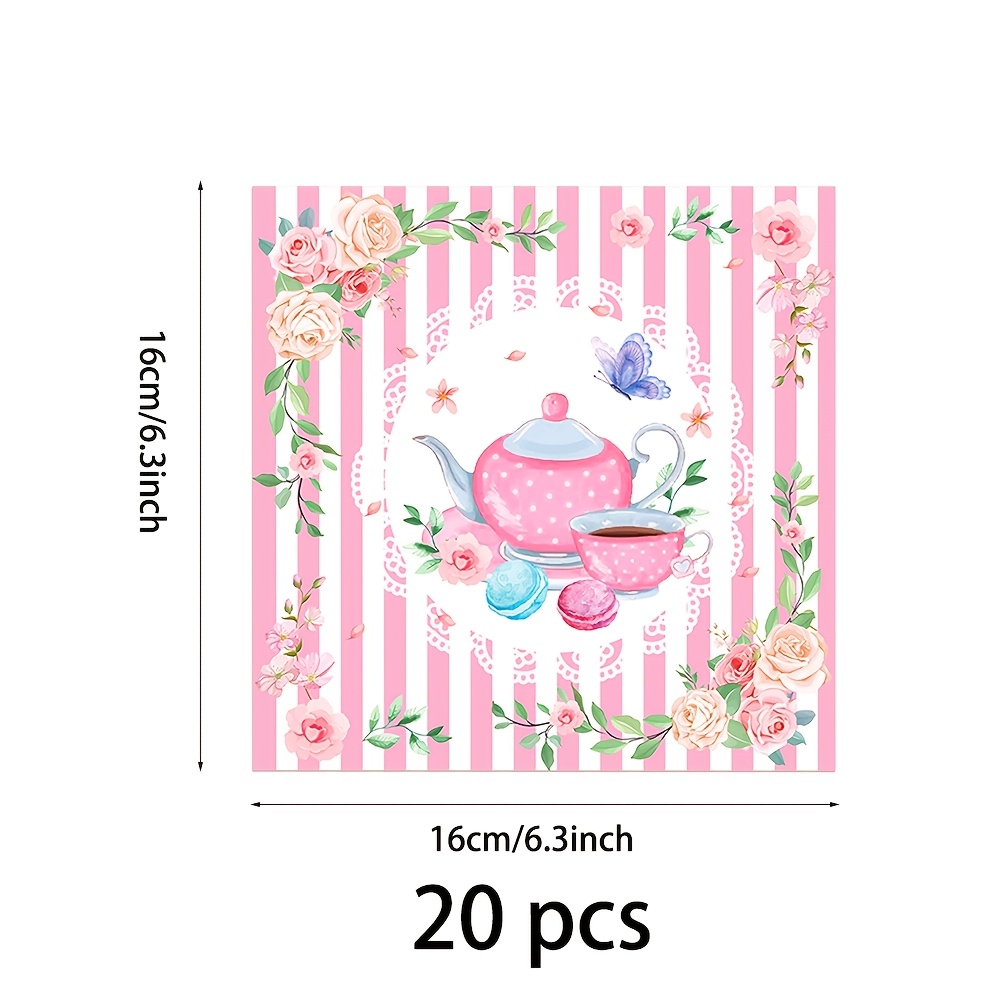 TEMU 20pcs Floral Tea Pink Disposable Bathroom Hand Towels | 2-ply Paper Dinner Napkins For Tea Party Decorations For Halloween、christmas