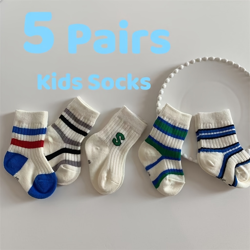 Image of 5 Pairs Of Baby Socks For Spring, Autumn, Winter, Mid-calf Length, Non-binding Infant Socks, Suitable For Newborn Boys