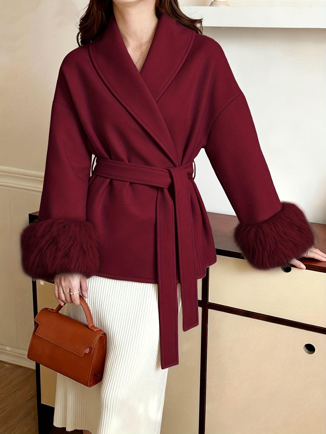 womens fashion elegant furry sleeve coat autumn winter womens clothing Product details 5